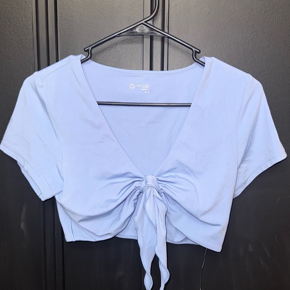 Offline by Aerie Sky Blue Tie-Front Crop Top